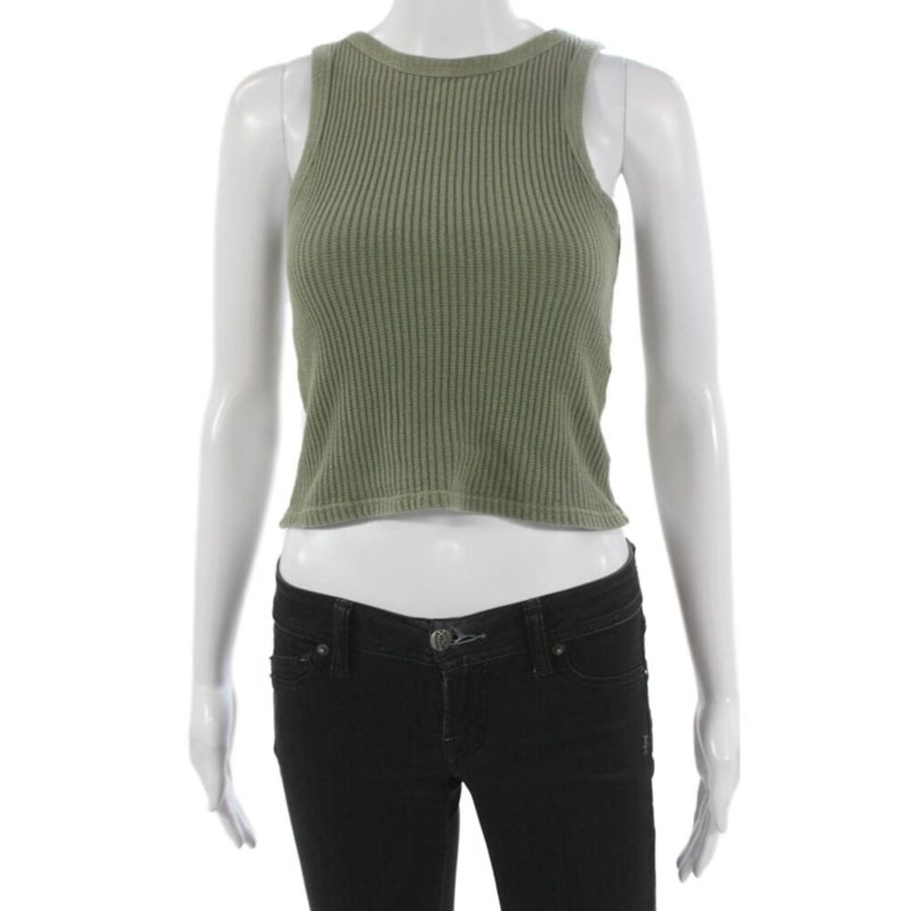 Mod Ref Women Green Cotton Cropped Tank Sleeveless Round Neck Size S